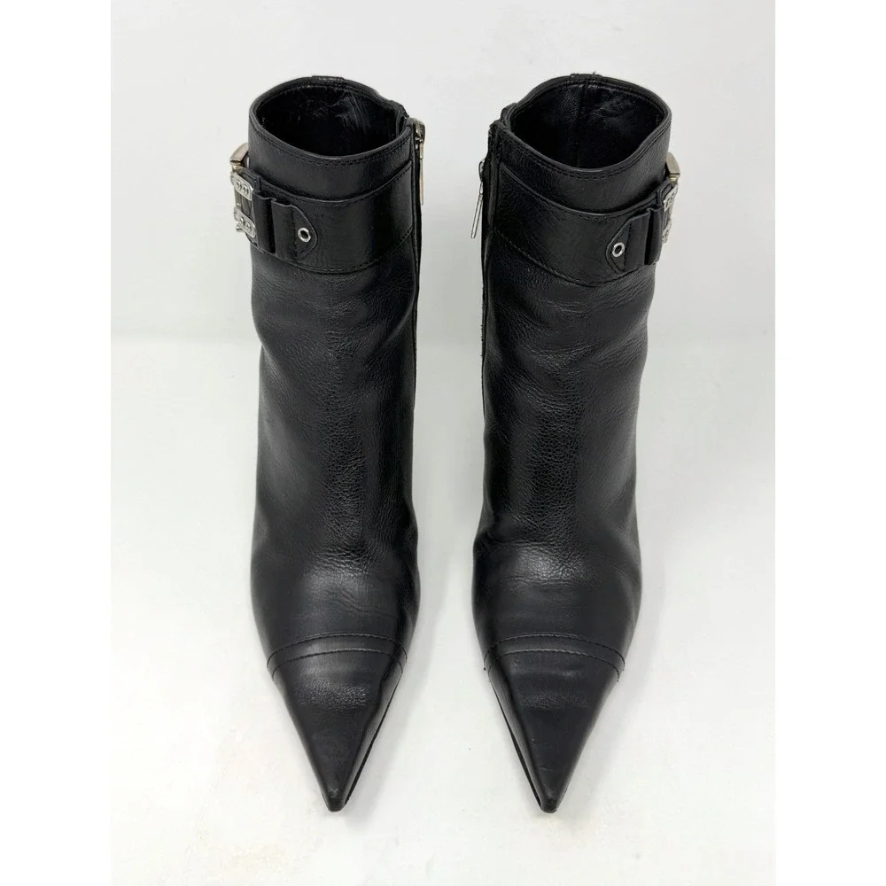 Dior Galliano Vintage Y2K Black Leather D Logo Pointed Toe Ankle Boots 36.5